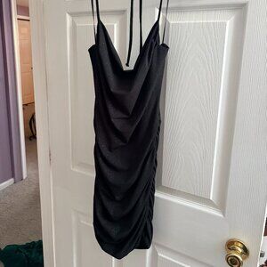 Sparkly Black Ruched Bodycon Mini Dress